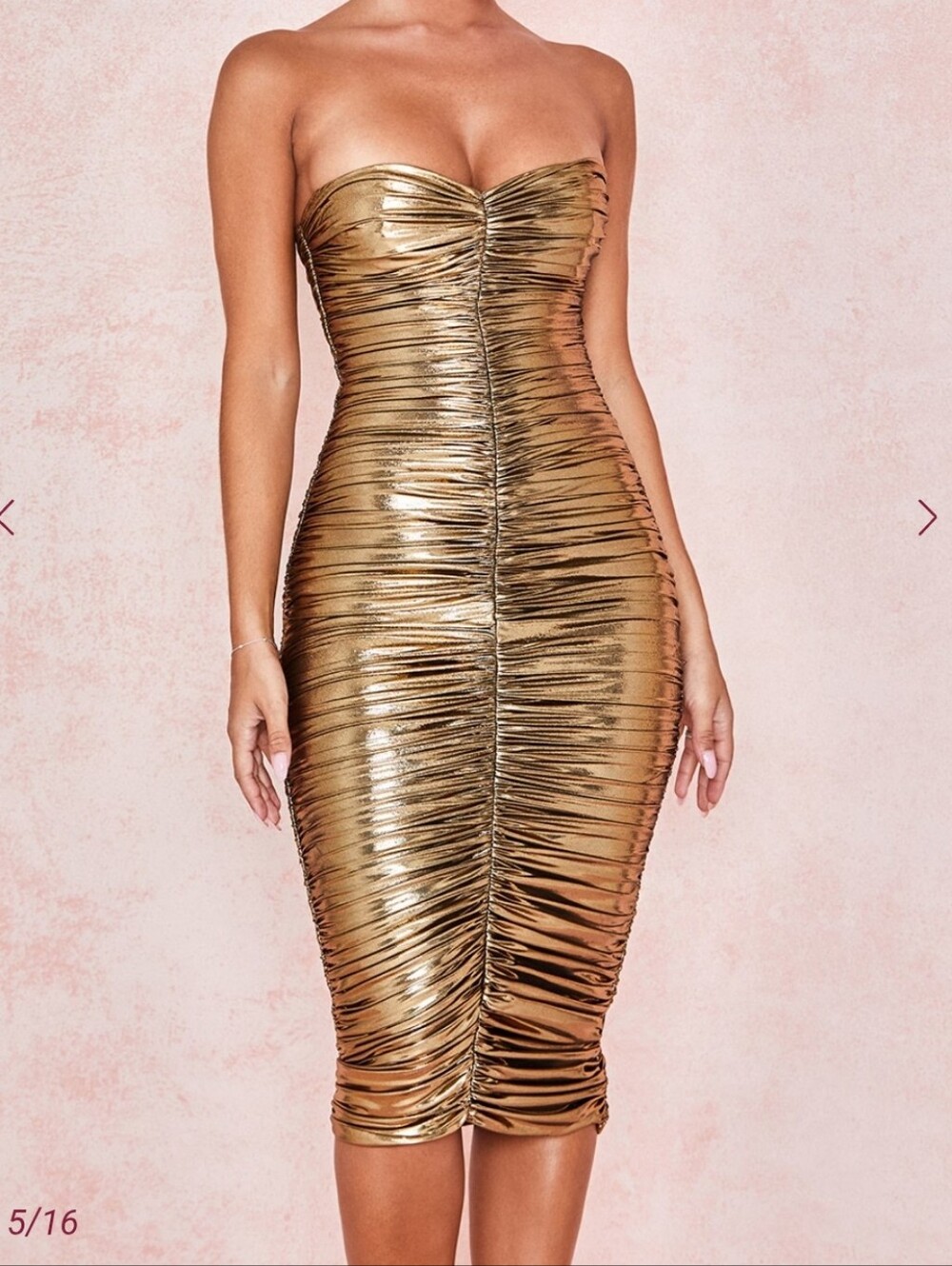 House of CB Gaia Metallic Gold Strapless Dress Size Small